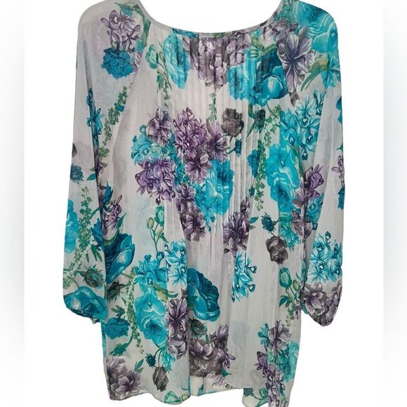 Charter Club Long Sleeve Floral Summer Sheer Lightweight Blouse sz XL - Picture 3 of 9